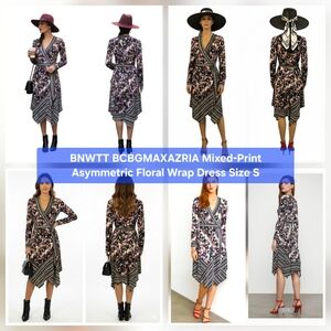 BNWTT BCBGMAXAZRIA Mixed-Print Asymmetric Floral Wrap Dress Size S